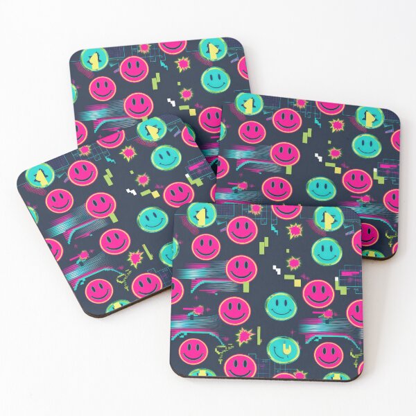 Item preview, neon Retro Pink Smiley Emoji pattern 90s arcade,Vintage Posters,vintage 90s designed and sold by Expressions-Sel.