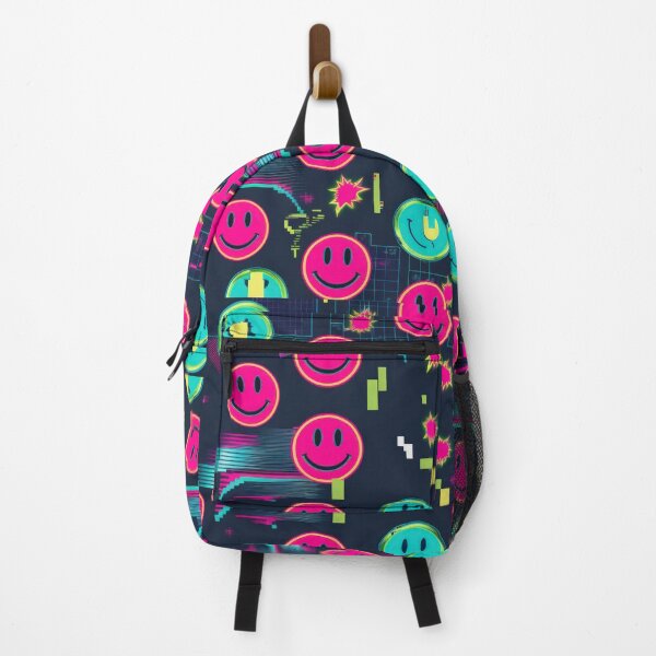 Item preview, neon Retro Pink Smiley Emoji pattern 90s arcade,Vintage Posters,vintage 90s designed and sold by Expressions-Sel.