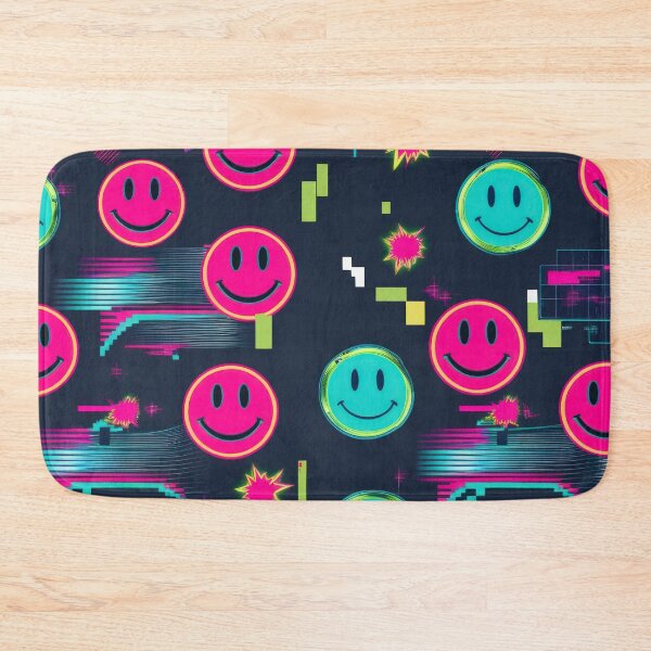 Item preview, neon Retro Pink Smiley Emoji pattern 90s arcade,Vintage Posters,vintage 90s designed and sold by Expressions-Sel.