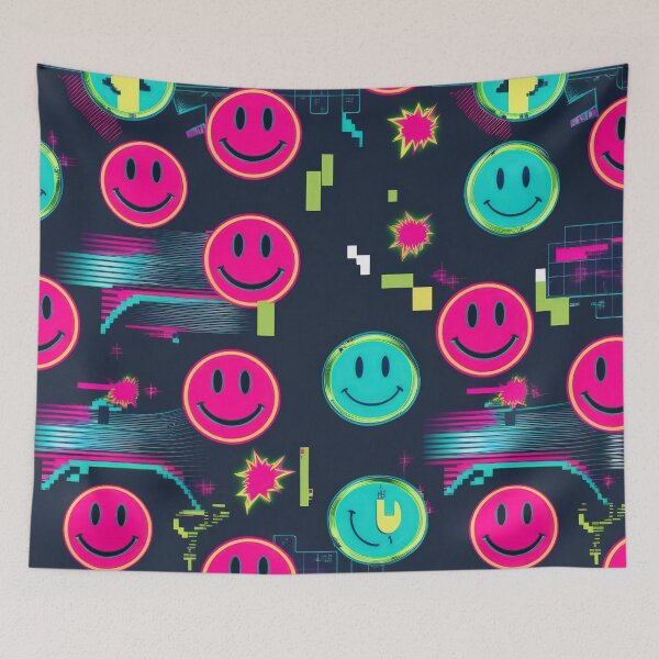 Item preview, neon Retro Pink Smiley Emoji pattern 90s arcade,Vintage Posters,vintage 90s designed and sold by Expressions-Sel.