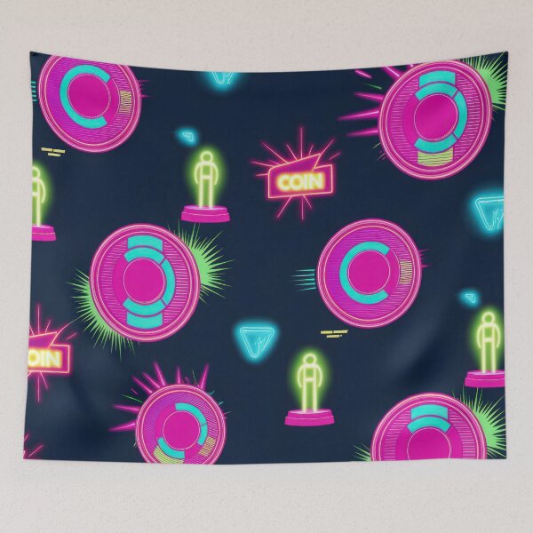 Item preview, neon Retro Pink Coins pattern 90s arcade,Vintage Posters,vintage 90s designed and sold by Expressions-Sel.