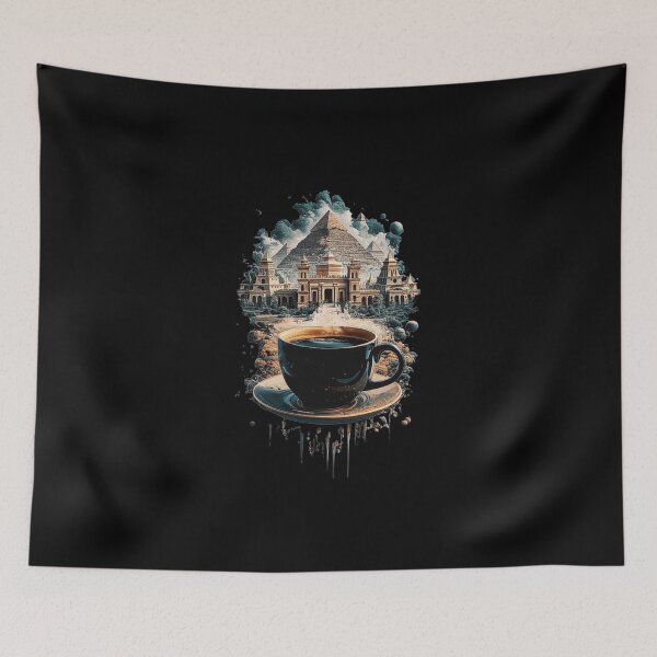 Item preview, Coffee Cup and Ancient Pyramids – Surreal Dreamscape Art designed and sold by love3617.