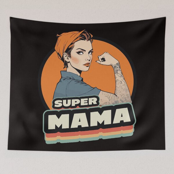 Item preview, Super Mama Empowerment Retro Art – Perfect for Mother’s Day designed and sold by DrawHandArt.