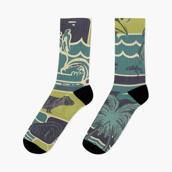 Item preview, Minimalist Abstract Capybara by the Sea Print | Green & Yellow Tones | Nature-Inspired Art designed and sold by SixElements.