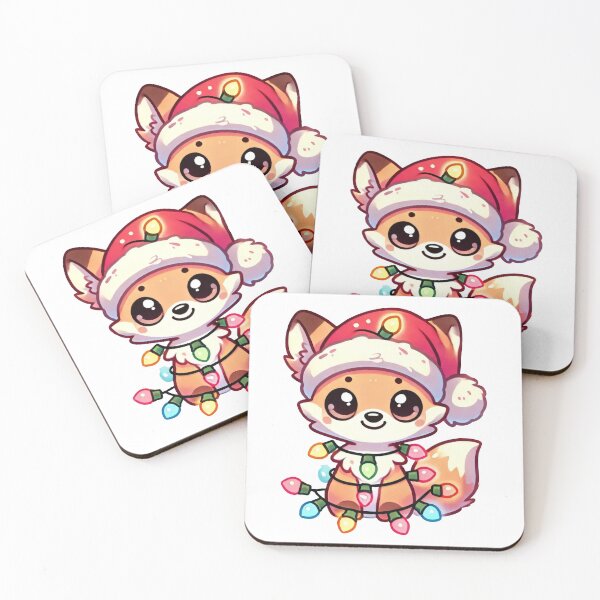 Item preview, Kawaii Fox Christmas Design with Santa Hat and Holiday Lights designed and sold by lubushop1.