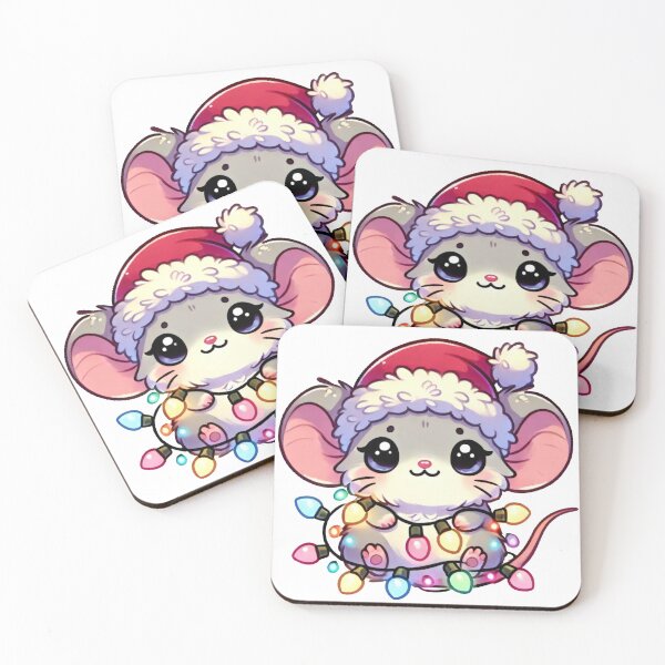 Item preview, Kawaii Christmas Mouse with Santa Hat and Holiday Lights designed and sold by lubushop1.