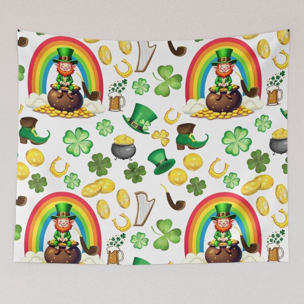 Item preview, Shamrock Shuffle: A whimsical pattern featuring four-leaf clovers, shamrocks, and pots of gold, symbolizing luck and prosperity. designed and sold by Grang Art Artistic Designs.