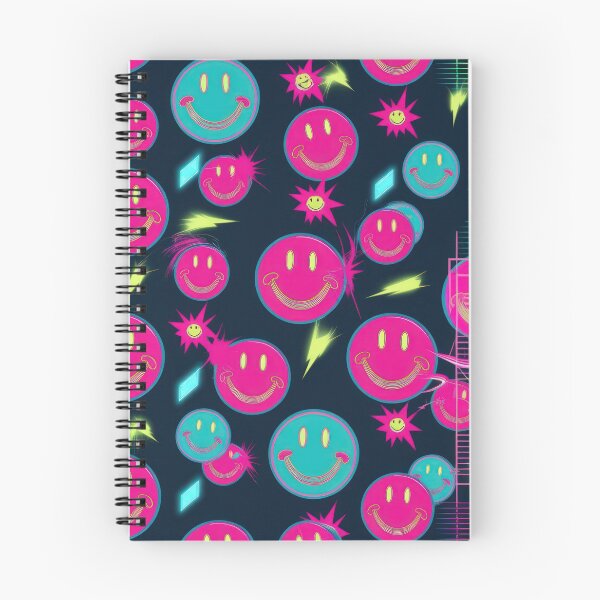 Item preview, Neon pink smiley face pattern on a dark background 90s arcade,Vintage Posters,vintage 90s designed and sold by Expressions-Sel.