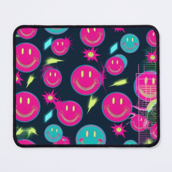 Item preview, Neon pink smiley face pattern on a dark background 90s arcade,Vintage Posters,vintage 90s designed and sold by Expressions-Sel.