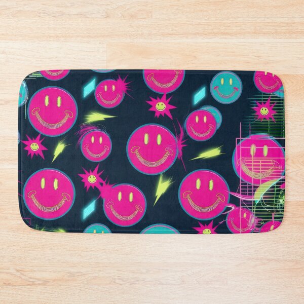 Item preview, Neon pink smiley face pattern on a dark background 90s arcade,Vintage Posters,vintage 90s designed and sold by Expressions-Sel.