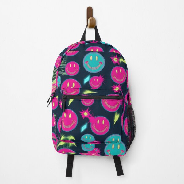 Item preview, Neon pink smiley face pattern on a dark background 90s arcade,Vintage Posters,vintage 90s designed and sold by Expressions-Sel.