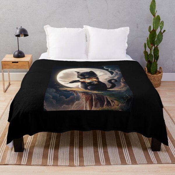 Item preview, Black Cat Playing Violin Under Moonlight - Mystical Night Art designed and sold by love3617.
