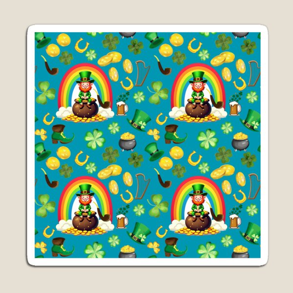 Item preview, Saint Patrick's Day: A whimsical pattern featuring four-leaf clovers, shamrocks, and pots of gold, symbolizing luck and prosperity. designed and sold by Camel & Quirk.