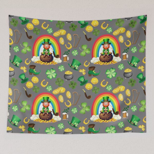 Item preview, Pots of Gold: A whimsical pattern featuring four-leaf clovers, shamrocks, and pots of gold, symbolizing luck and prosperity. designed and sold by Grang Art Artistic Designs.
