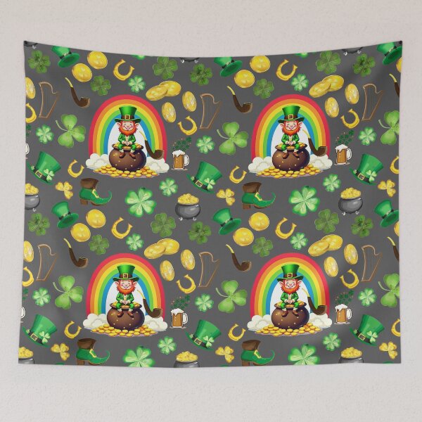 Item preview, Saint Patrick's Charm: A whimsical pattern featuring four-leaf clovers, shamrocks, and pots of gold, symbolizing luck and prosperity. designed and sold by Grang Art Artistic Designs.