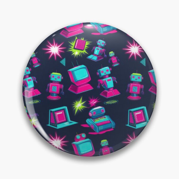 Item preview,  Neon Robot with TVs pattern on a dark background 90s arcade,Vintage Posters,vintage 90s designed and sold by Expressions-Sel.