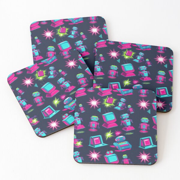 Item preview,  Neon Robot with TVs pattern on a dark background 90s arcade,Vintage Posters,vintage 90s designed and sold by Expressions-Sel.