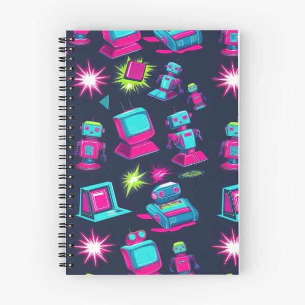 Item preview,  Neon Robot with TVs pattern on a dark background 90s arcade,Vintage Posters,vintage 90s designed and sold by Expressions-Sel.