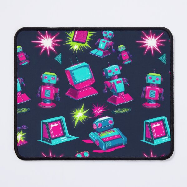 Item preview,  Neon Robot with TVs pattern on a dark background 90s arcade,Vintage Posters,vintage 90s designed and sold by Expressions-Sel.