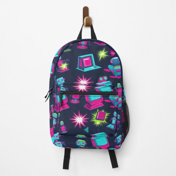 Item preview,  Neon Robot with TVs pattern on a dark background 90s arcade,Vintage Posters,vintage 90s designed and sold by Expressions-Sel.