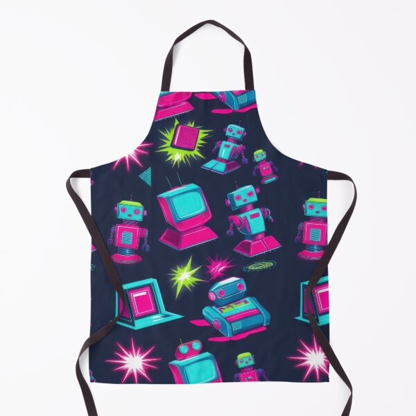 Item preview,  Neon Robot with TVs pattern on a dark background 90s arcade,Vintage Posters,vintage 90s designed and sold by Expressions-Sel.