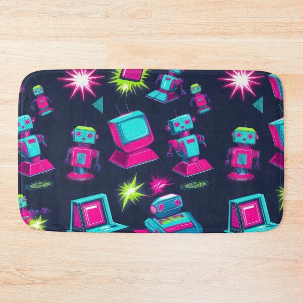 Item preview,  Neon Robot with TVs pattern on a dark background 90s arcade,Vintage Posters,vintage 90s designed and sold by Expressions-Sel.