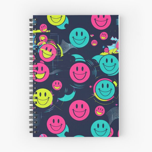 Item preview,  Laughing Round Smiley Emoticon pattern on a dark background 90s arcade,Vintage Posters,vintage 90s designed and sold by Expressions-Sel.