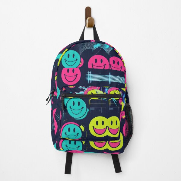 Item preview,  Laughing Round Smiley Emoticon pattern on a dark background 90s arcade,Vintage Posters,vintage 90s designed and sold by Expressions-Sel.