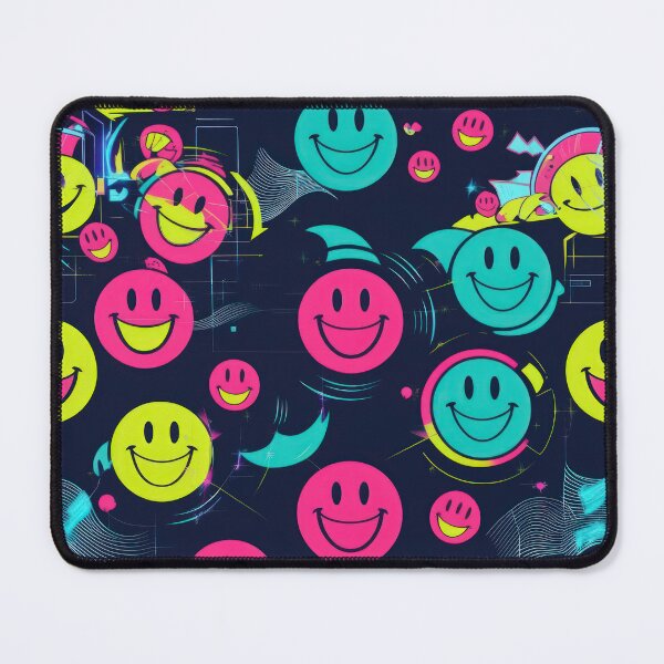Item preview, Laughing Round Smiley Emoticon pattern on a dark background 90s arcade,Vintage Posters,vintage 90s designed and sold by Expressions-Sel.