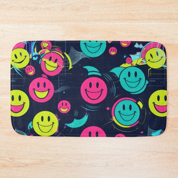 Item preview,  Laughing Round Smiley Emoticon pattern on a dark background 90s arcade,Vintage Posters,vintage 90s designed and sold by Expressions-Sel.