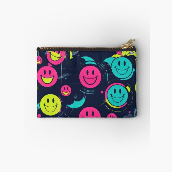 Item preview,  Laughing Round Smiley Emoticon pattern on a dark background 90s arcade,Vintage Posters,vintage 90s designed and sold by Expressions-Sel.