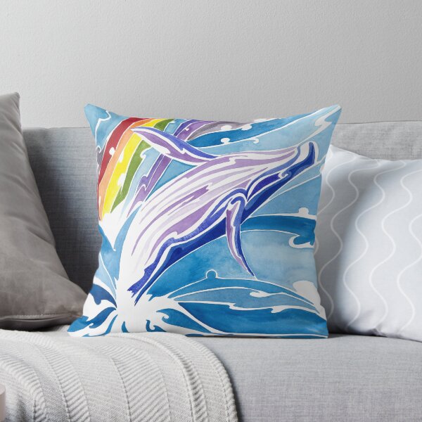Rainbow breaching humpback whale Throw Pillow