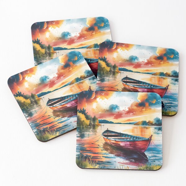 Item preview, Boat Waits On Calm Forest Lake - Painting Of A Serene Lakeside Scene designed and sold by Jokerstyle.