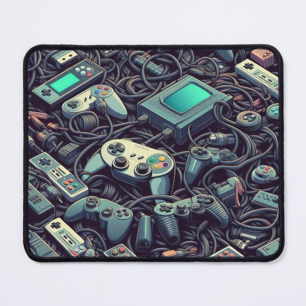 Item preview, gray Joysticks with cables pattern on a dark background 90s arcade,Vintage Posters,vintage 90s designed and sold by Expressions-Sel.