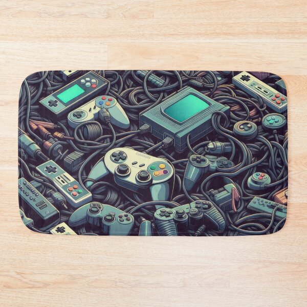 Item preview, gray Joysticks with cables pattern on a dark background 90s arcade,Vintage Posters,vintage 90s designed and sold by Expressions-Sel.