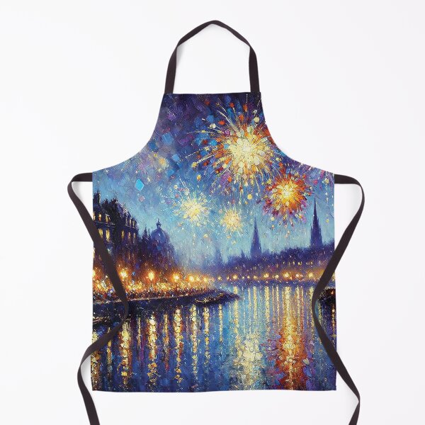 Aperçu de l'œuvre Paysage urbain du réveillon du Nouvel An dans un style impressionniste – Feux d'artifice et reflets festifs créée et vendue par Gold Turtle  Lina.