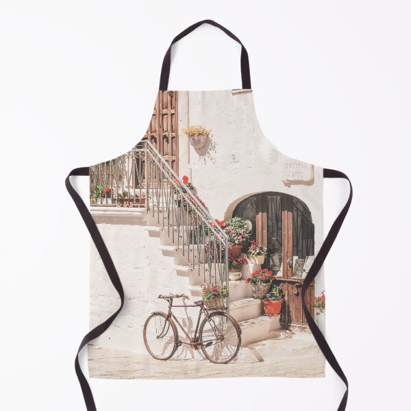 Item preview, Puglia, Italy I Bicycle in front of flower house in white village of Ostuni in Italian countryside authentic retro vintage minimalist aesthetic in pastel Mediterranean summer colors during sunrise designed and sold by Julie Travel Photography.