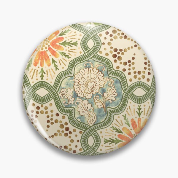 Item preview, Spanish Retro Style Mixed Floral and Geometric Tiles in Soft Sage & Marigold designed and sold by bala-sabina.