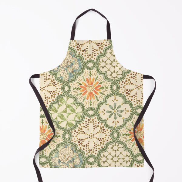 Item preview, Spanish Retro Style Mixed Floral and Geometric Tiles in Soft Sage & Marigold designed and sold by bala-sabina.