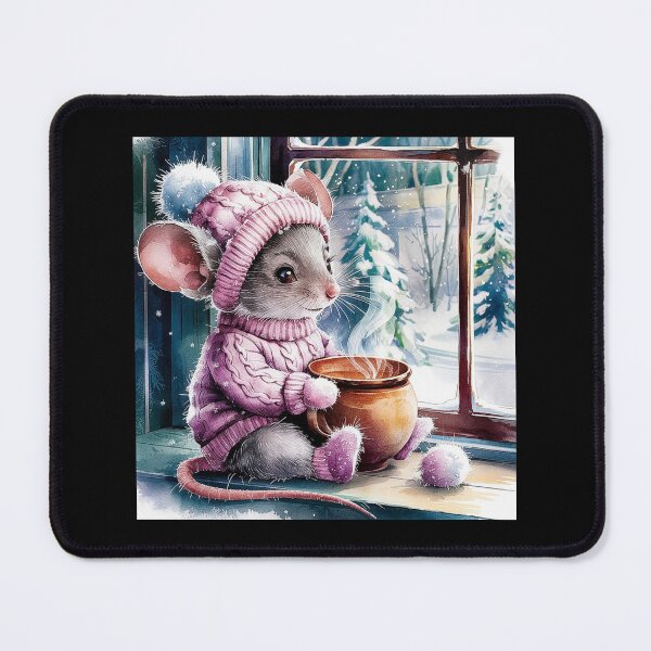 Item preview, Winter Mouse in Cozy Sweater Holding Hot Cocoa by the Window designed and sold by love3617.
