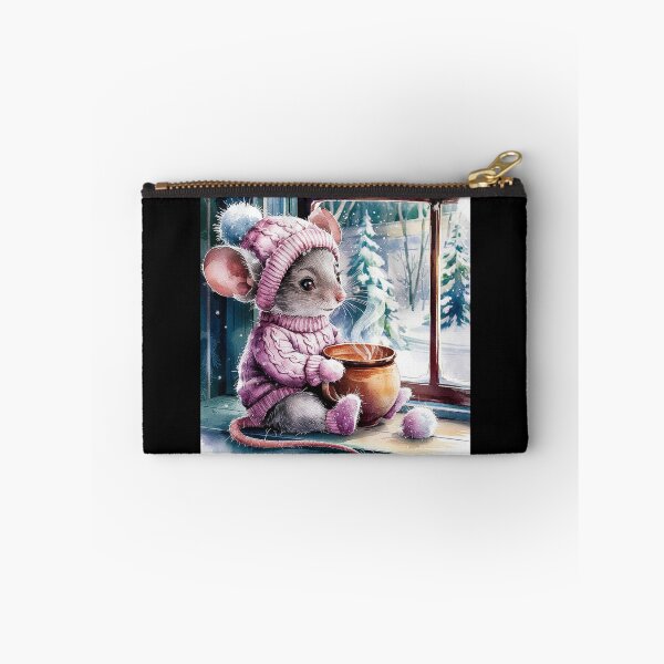 Item preview, Winter Mouse in Cozy Sweater Holding Hot Cocoa by the Window designed and sold by love3617.