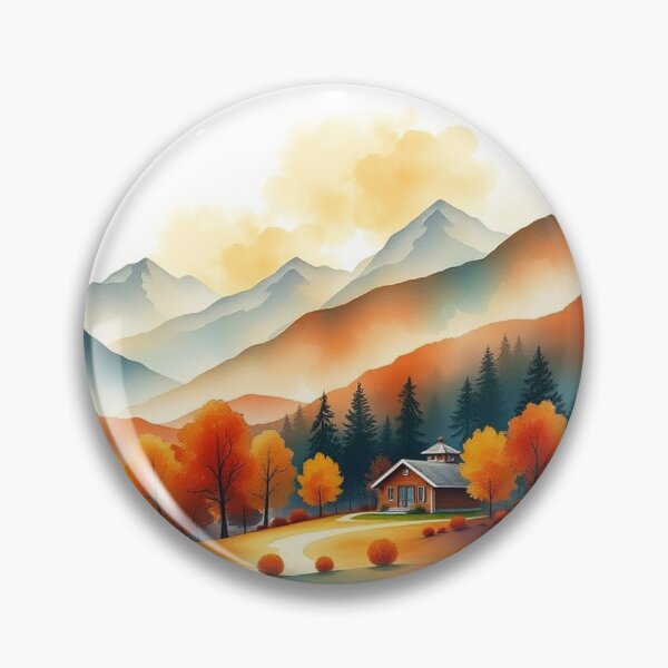 Item preview, Autumn Watercolor Landscape: Orange-Hued Mountains and Trees designed and sold by hjian8219.