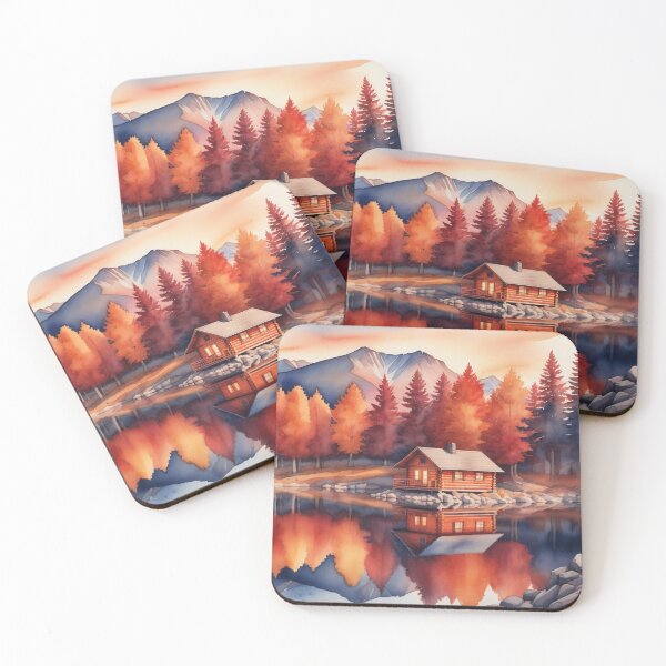 Item preview, Autumn Watercolor Landscape: Orange-Hued Mountains and Trees designed and sold by hjian8219.