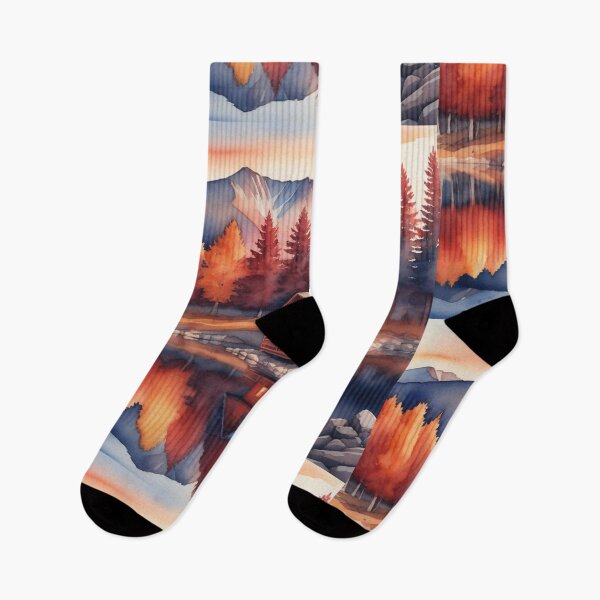 Item preview, Autumn Watercolor Landscape: Orange-Hued Mountains and Trees designed and sold by hjian8219.
