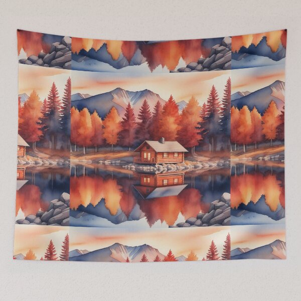Item preview, Autumn Watercolor Landscape: Orange-Hued Mountains and Trees designed and sold by hjian8219.