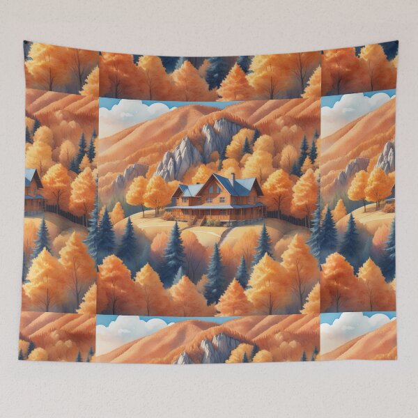 Item preview, Autumn Watercolor Landscape: Orange-Hued Mountains and Trees designed and sold by hjian8219.