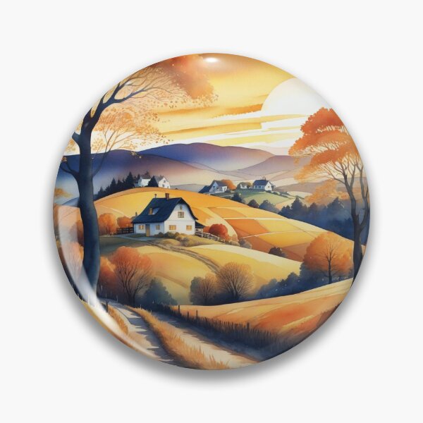 Item preview, Autumn Watercolor Landscape: Orange-Hued Mountains and Trees designed and sold by hjian8219.