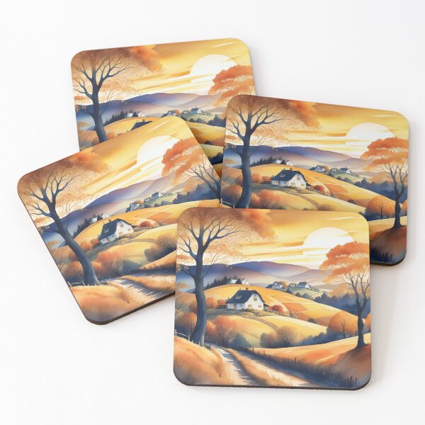 Item preview, Autumn Watercolor Landscape: Orange-Hued Mountains and Trees designed and sold by hjian8219.