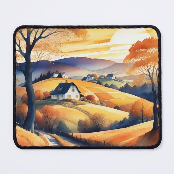 Item preview, Autumn Watercolor Landscape: Orange-Hued Mountains and Trees designed and sold by hjian8219.