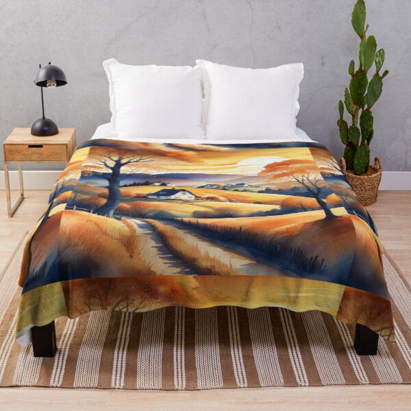 Item preview, Autumn Watercolor Landscape: Orange-Hued Mountains and Trees designed and sold by hjian8219.